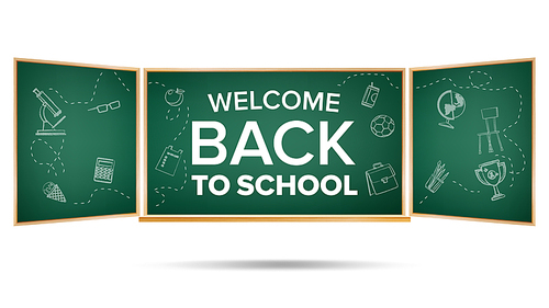 Back To School Banner Vector. Classroom Blackboard. Sale Background. Welcome. Education Related. Realistic Illustration