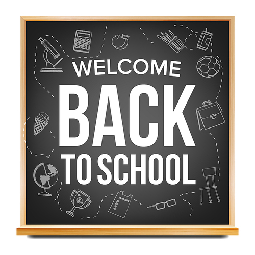 Back To School Banner Vector. Black. Classroom Chalkboard. Sale Poster. 1 September. Education Related. Realistic Illustration