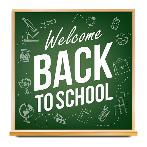 Back To School Banner Design Vector. Green. Classroom Blackboard. Sale Poster. 1 September. Education Related. Realistic Illustration