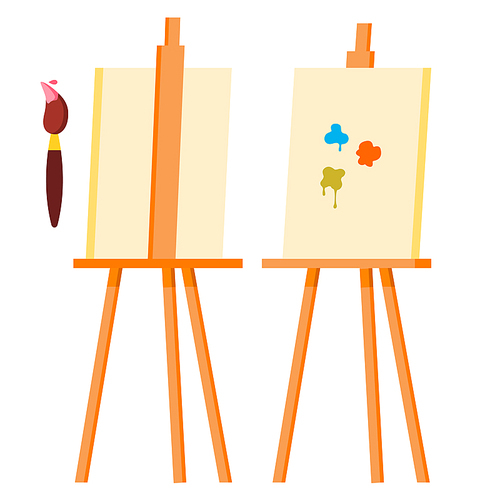 Easel Vector. Painting Art Icon Symbol. Brush. Canvas For Sketch. Cartoon Illustration