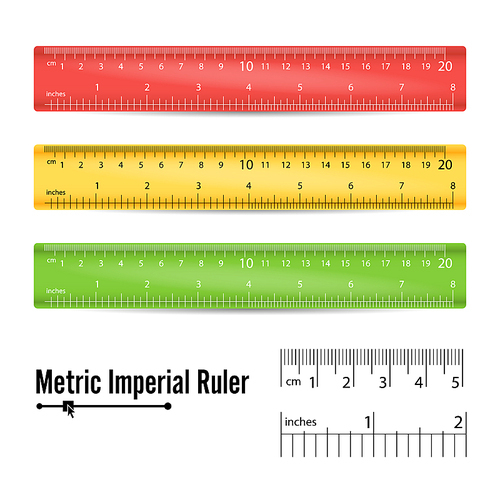 School Plastic Ruler Vector. Measure Tools Equipment. Colorful. Centimeters, Inches Scale. Isolated Illustration
