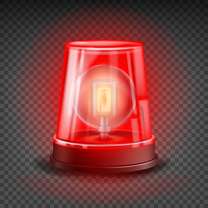Red Flasher Siren Vector. Realistic Object. Light Effect. Beacon For Police Cars Ambulance, Fire Trucks. Emergency Flashing Siren. Transparent Background