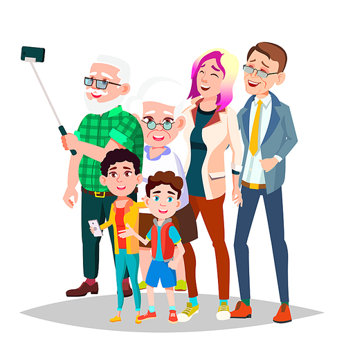 Family Vector. Mom, Dad, Children, Grandparents Together Decoration Element Isolated Cartoon Illustration