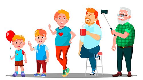 Generation Male - Grandfather, Father, Son Grandson Vector Illustration