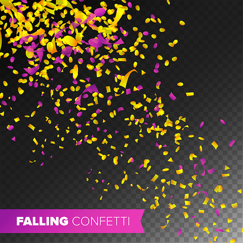 Confetti Falling Vector. Bright Explosion Isolated On Transparent Background For Birthday, Party, Holiday Decoration.