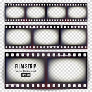 film strip vector. set realistic frame blank scratched isolated on transparent .