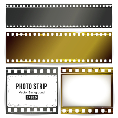 Photo Strip Vector. Realistic Empty Frame Strip Blank. Grunge Template Isolated On White Background.