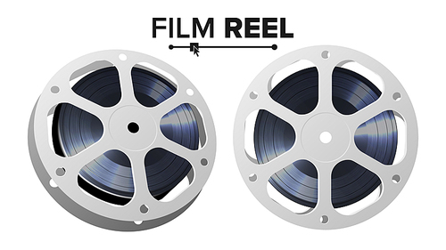 Film Reel Vector. Retro Movie Object. Classic Twisted Cinema Tape. Isolated