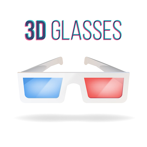 Realistic 3d Glasses Vector. Red, Blue. Paper Cinema 3d Glasses. Isolated On White Background