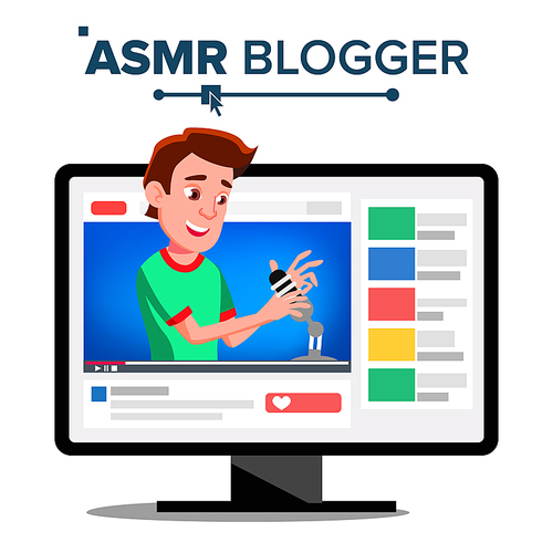 asmr viogger channel vector. male, guy isolated illustration