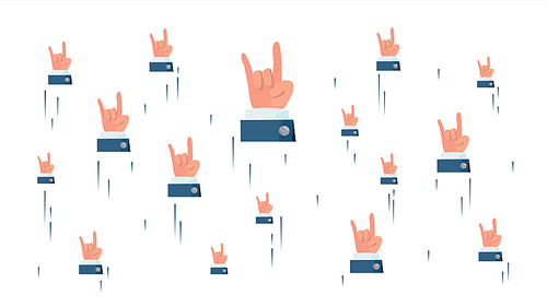 Rock N Roll Hand Sign Vector. Flying Businessman Hands. Social Media Cool Rock Symbols Networking Concept. Illustration