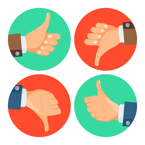 Dislike, Like Hands Vector. Thumbs Up, Thumbs Down Icons. Social Network Symbol. Flat Cartoon Illustration