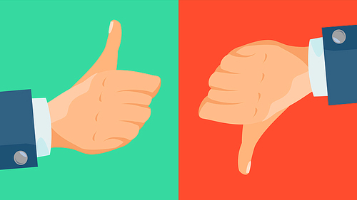 Dislike, Like Hands Vector. Thumbs Up, Thumbs Down Icons. Social Network Symbol. Flat Cartoon Illustration