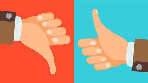 Dislike And Like Icon Vector. Thumbs Up, Thumbs Down Business Hands. Social Media Network Web Symbol. Choice Concept. Vote Finger. Good. Bad. Flat Cartoon Illustration