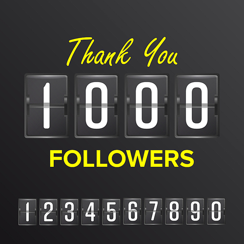 thank you 1000 followers sign vector. thanks design label. viogger celebrates large number of followers. illustration