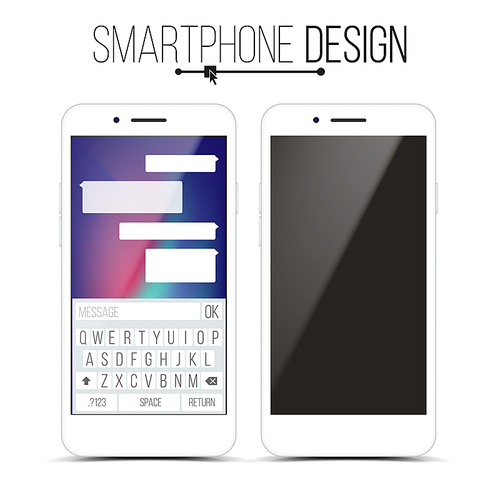 Smartphone Mockup Design Vector. White Modern Trendy Mobile Phone Front View. Isolated On White Background. Realistic 3D