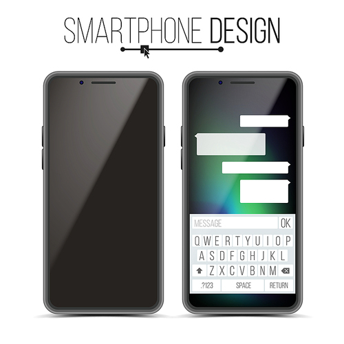 smartphone mockup design vector. black modern trendy mobile phone front view. isolated on white . realistic 3d