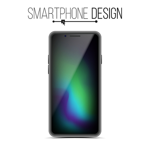 smartphone mockup design vector. black modern trendy mobile phone front view. isolated on white . realistic 3d