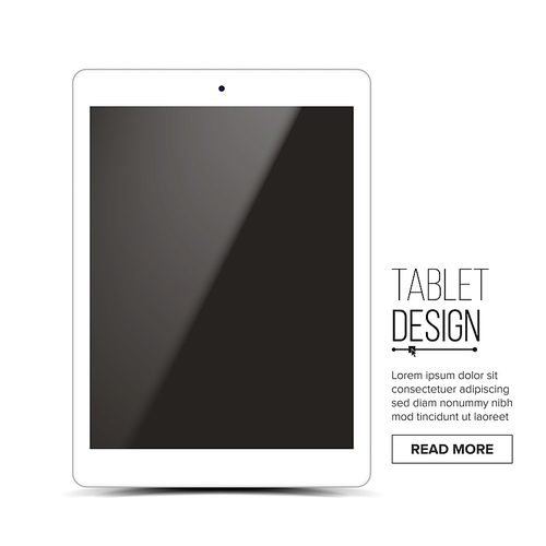 Tablet Mockup Design Vector. White Modern Trendy Touch Screen Tablet Front View. Isolated On White Background. Realistic 3D