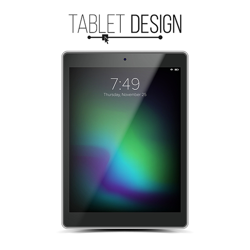 tablet mockup design vector. black modern trendy ouch screen tablet front view. isolated on white . realistic 3d