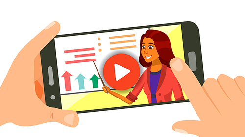 Video Tutorial Vector. Broadcasting Communication. Conference Or Webinar. Smartphone. E Learning. Flat Isolated Illustration