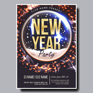 2019 Party Flyer Poster Vector. Happy New Year. Celebration Template. Winter Background. Design Illustration