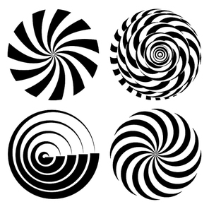 Radial Spiral Rays Set. Vector Psychedelic Illustration. Twisted Rotation Effect. Swirling Monochrome Shapes. Black And White Vortex Background. Black And White Hypnosis