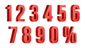 Red Discount Numbers Set Vector. Figures From 0 to 9. Sign Of Percent. Isolated Illustration