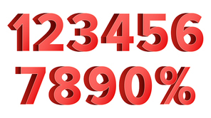 3D Red Discount Numbers Vector. Percent. Numbers From 0 to 9. Percentage Icon Set In 3D Style. Isolated On white Illustration