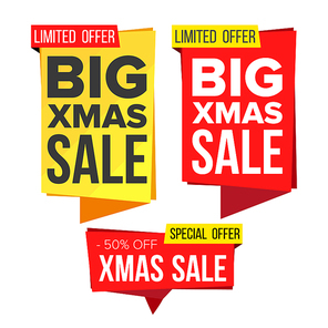 Christmas Sale Banner Collection Vector. Online Shopping. Winter Website Stickers, Holidays Web Design. Xmas Advertising Element. Shopping Backgrounds. Isolated Illustration