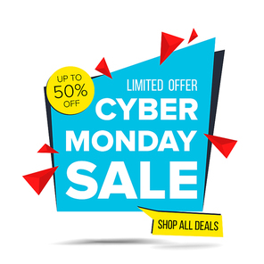 Cyber Monday Sale Banner Vector. Up To 50 Percent Off Monday Badge. Crazy Sale Poster. November Crazy Discounts Poster. Isolated Illustration