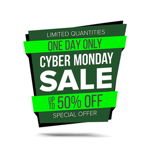 Cyber Monday Sale Banner Vector. Sale background. Half Price Cyber Sticker. Tag And Label Design. Isolated On White Illustration