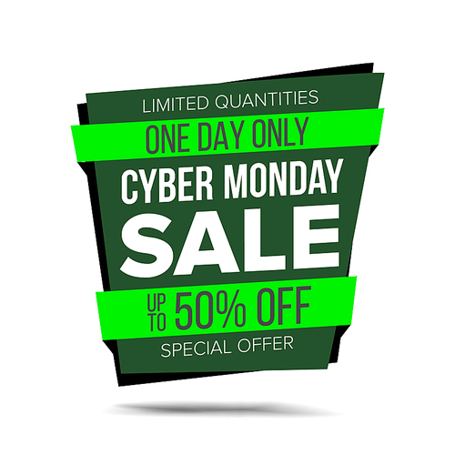 Cyber Monday Sale Banner Vector. Sale . Half Price Cyber Sticker. Tag And Label Design. Isolated On White Illustration
