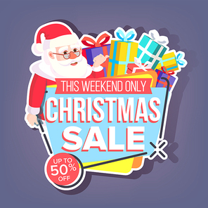 Christmas Sale Sticker Vector. Santa Claus. Seasonal Website Discount Stickers, Color Web Page Design. Promotion Tag. Isolated Illustration
