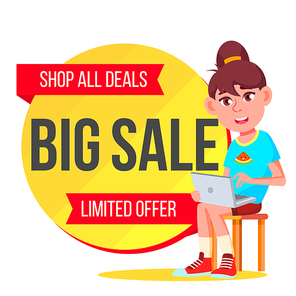 Big Sale Banner Vector. School Children, Pupil. Kids School Shopping. Half Price Colorful Stickers. Isolated Illustration