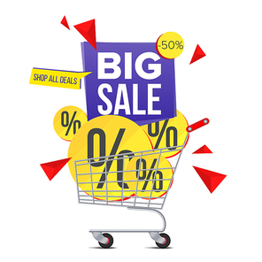 Shopping Cart Big Sale Banner Vector. Discount Special Offer Banners Template. Isolated Illustration