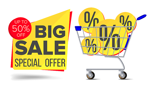 Shopping Cart Sale Poster Vector. Isolated Illustration