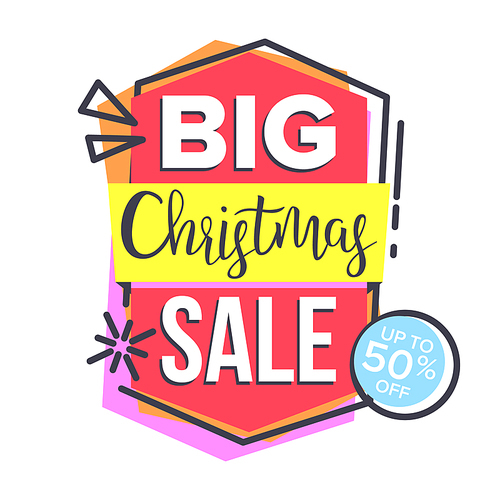 Christmas Sale Sticker Vector. Up To 50 Percent Off Badges. Cheap Sign. Isolated Illustration
