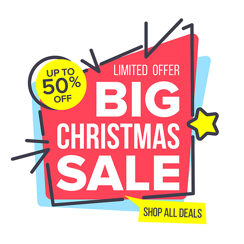 Christmas Sale Sticker Vector. Shopping Concept. Cheap Sign. Discount Tag, Special Offer Banner. Isolated Illustration