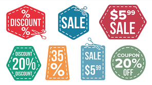 Sale Banners Set Vector. Scissor Cut Border. Discount Badge. Shopping Backgrounds. Flat Isolated Illustration