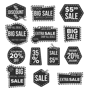 Sale Banners Set Vector. Scissor Line. Discount Coupon. Discount Tag. Cut Crop Border. Flat Isolated Illustration