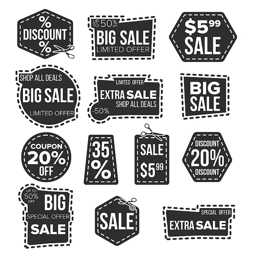 sale banners set vector. scissor line. discount . discount tag. cut crop border. flat isolated illustration