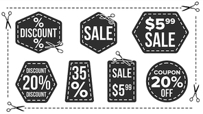 Sale Banners Set Vector. Dotted Cutting Line. Coupon Label. Special Offer Banner. Flat Isolated Illustration