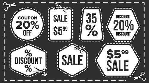 Sale Banners Set Vector. Cut Border. Cutout Template. Shopping Icons. Flat Isolated Illustration