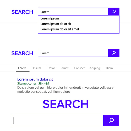 Search Bar Field Vector. Search Engine Browser Window Template. Pop Up List, Search Results. Element For Ui - Ux Design