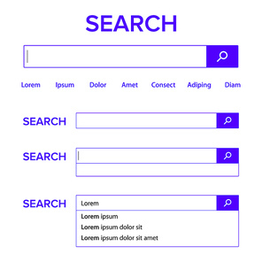 Search Bar Field Vector. Search Engine Browser Window Template. Pop Up List, Search Results. Element For Ui - Ux Design