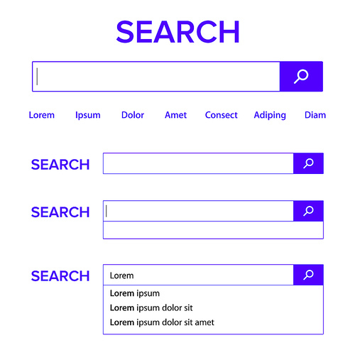 Search Bar Field Vector. Search Engine Browser Window Template. Pop Up List, Search Results. Element For Ui - Ux Design