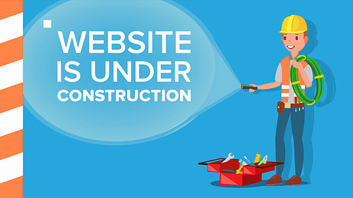 Website Under Construction Vector. Landing Page. Error Website Page. Coming Soon. Design, Development. Flat Illustration
