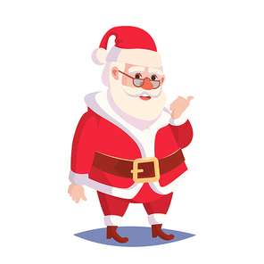 Santa Claus Isolated Vector. Classic Santa In Red Suit And Hat. Good For Banner, Brochure, Poster, Advertising Design. Isolated Flat Cartoon Character