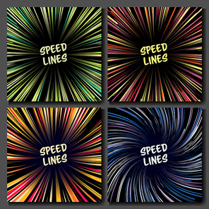 Manga Speed Lines Vector Set. Layout For Comic Books. Banner With Radial Colored Effect Illustration. Starburst Explosion